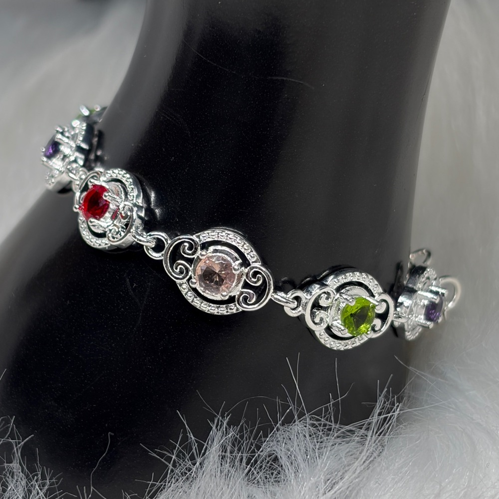 925 Sterling Silver Gemstone Bracelet | Created Ruby Amethyst Peridot Morganite
